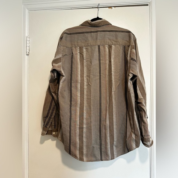 Lord & Taylor Men’s Vertical Striped Khaki Business Shirt. Pocket. - Picture 2 of 12